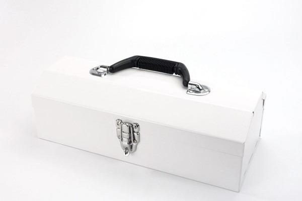 Kleine Aufbewahrungsbox | Toolbox aus Metall | 36 x 15 x 13 cm | Weiß